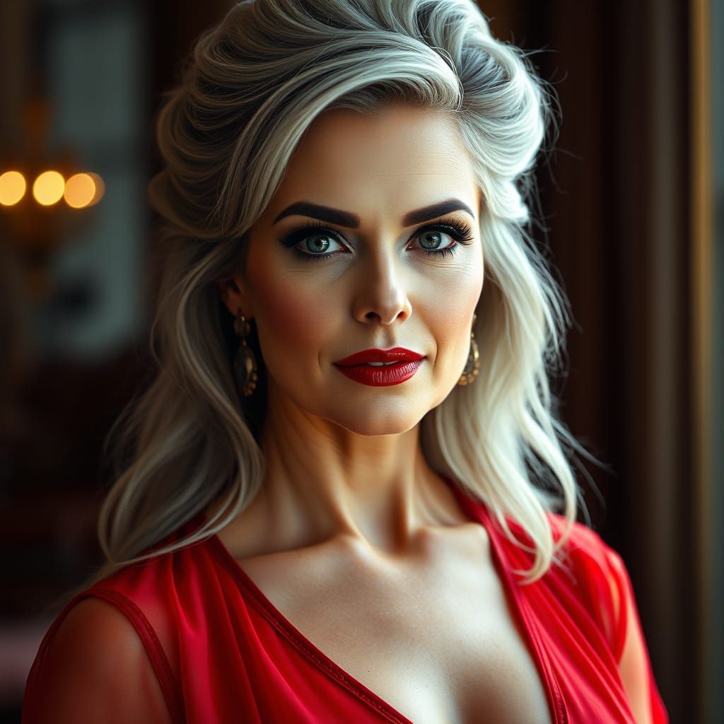 Elegant Woman with Red Lipstick in Cinematic Lighting