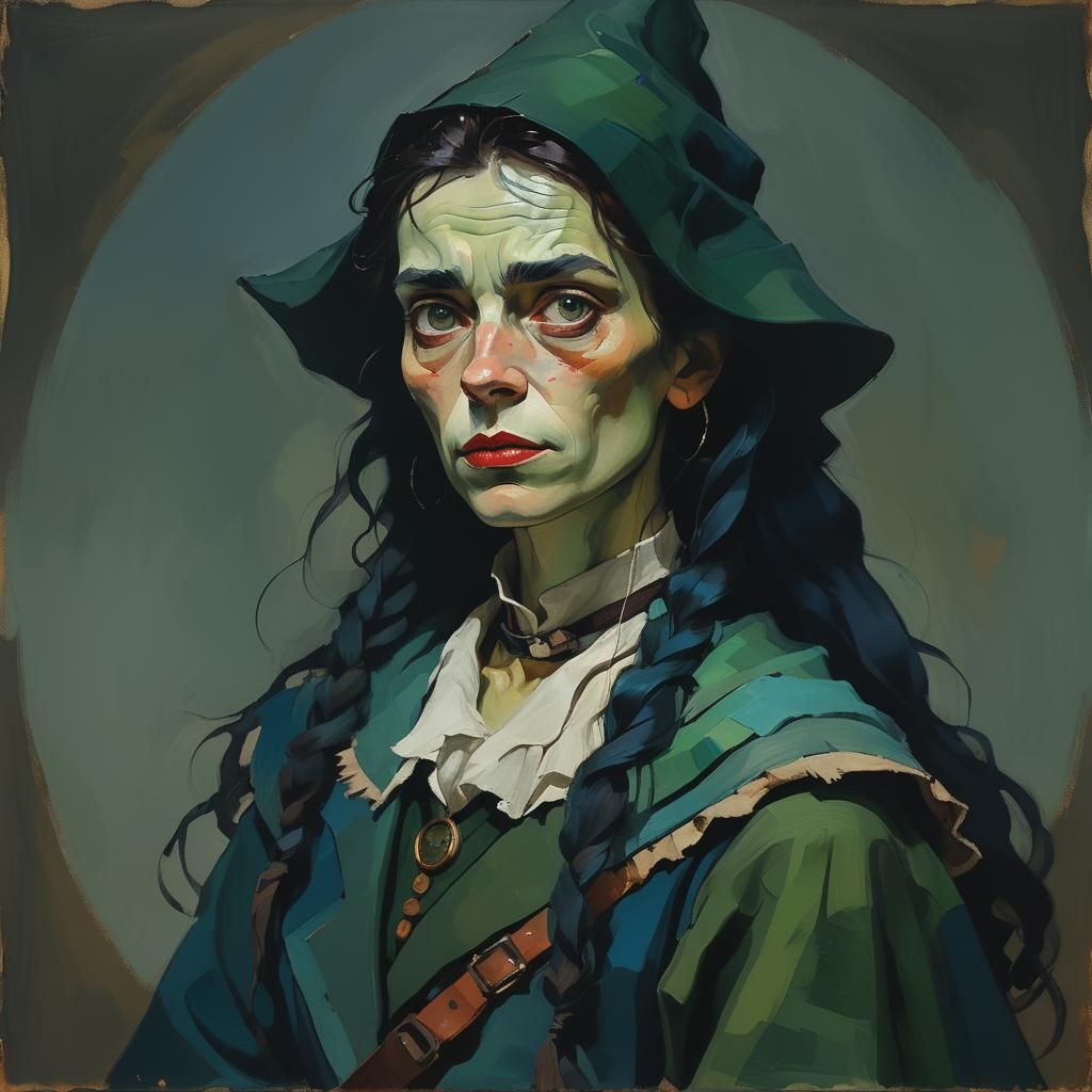 Egon Schiele-Inspired Witch Portrait in Expressionist Style