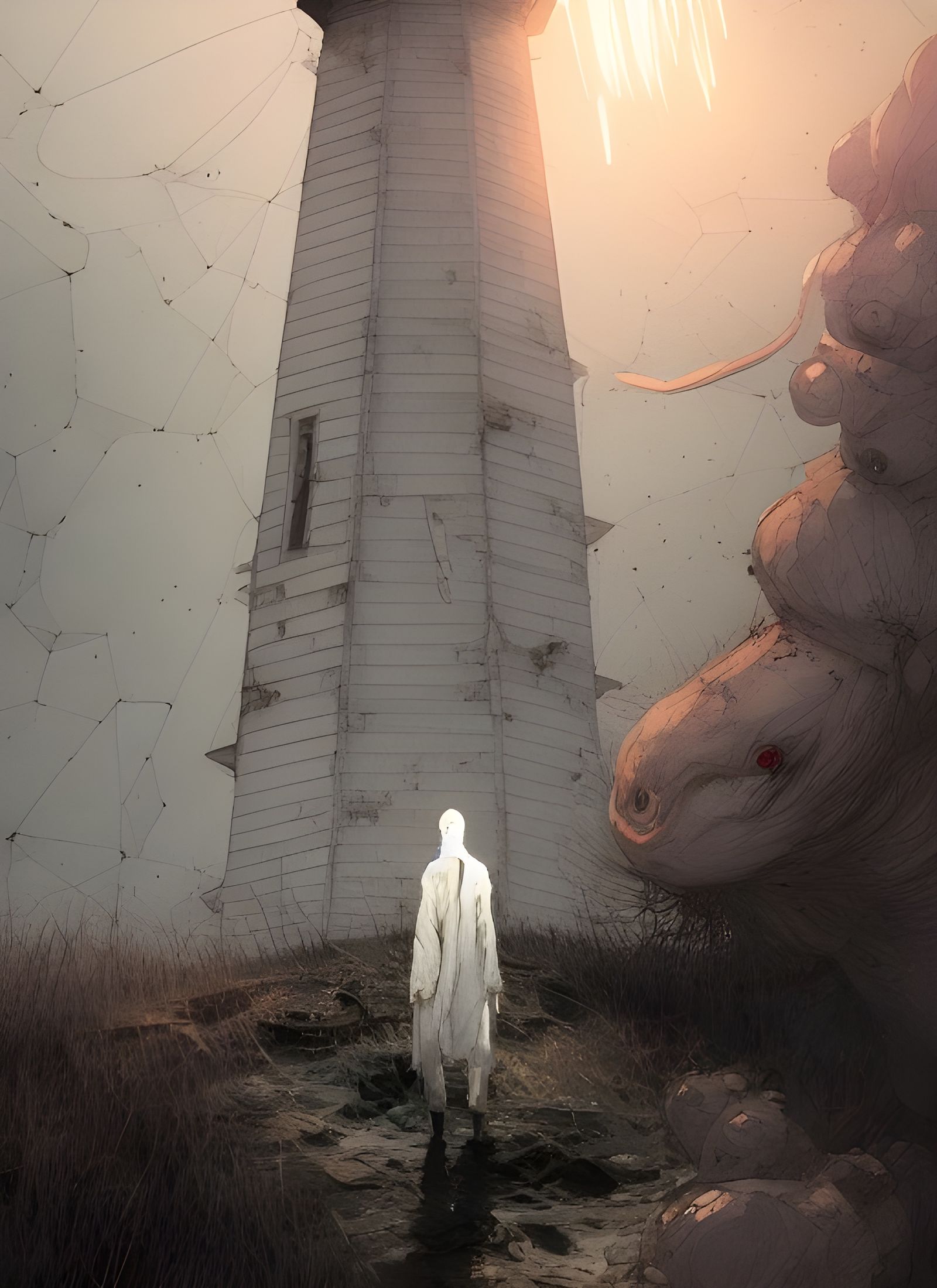 Ghost at Lighthouse: Digital Illustration in Watercolor Styl...