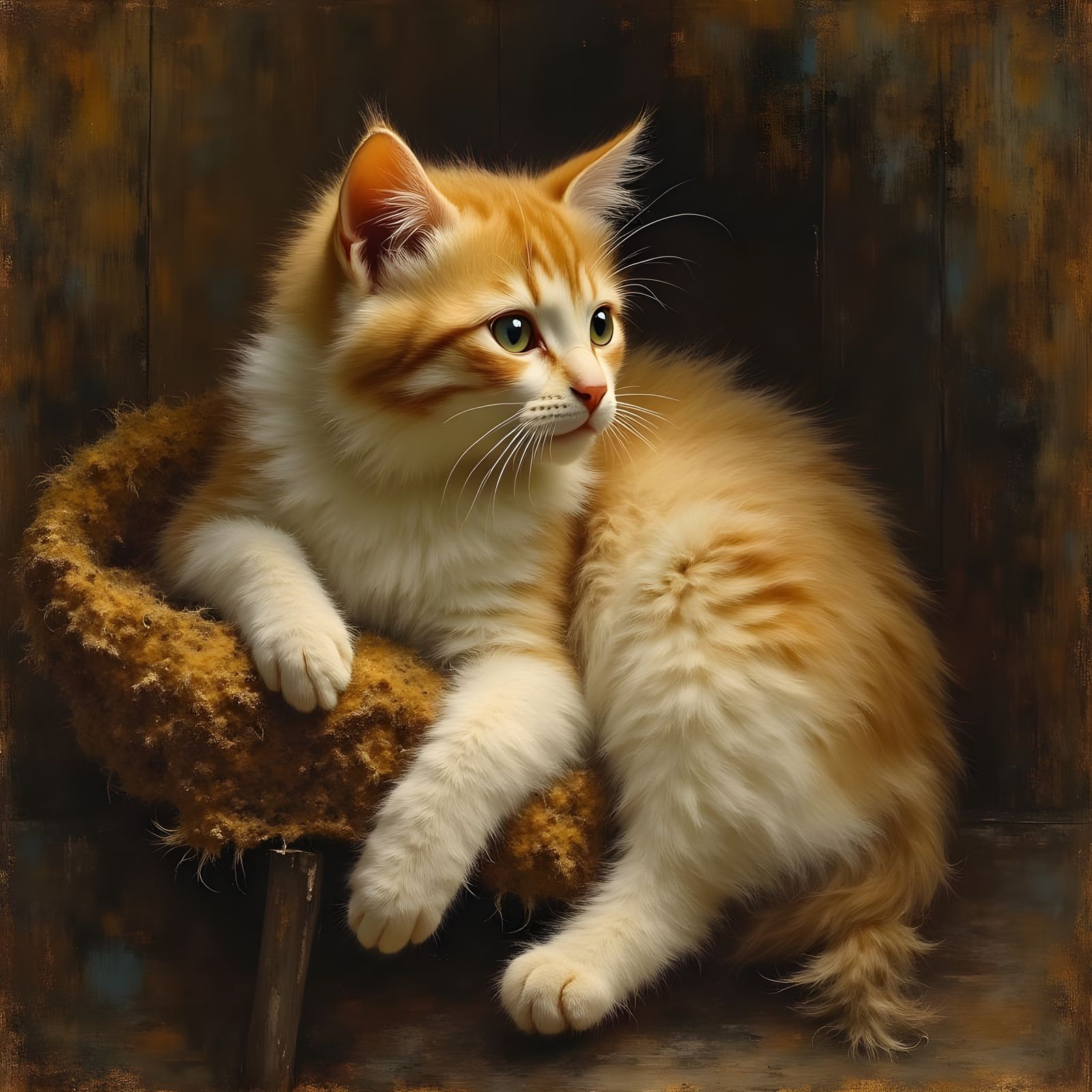 Graceful Calico Cat with Sfumato Lighting