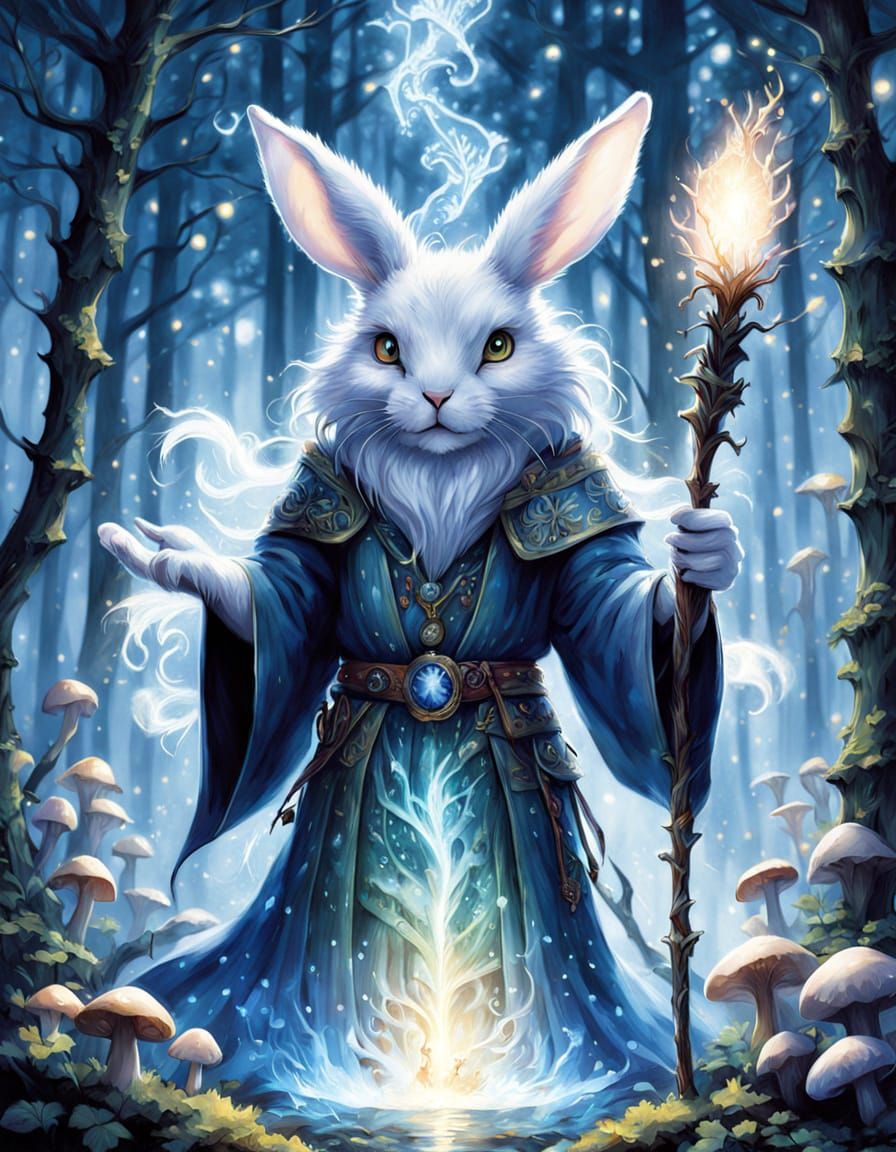 Mystical Harengon Sorceress in a Secluded Hermitage