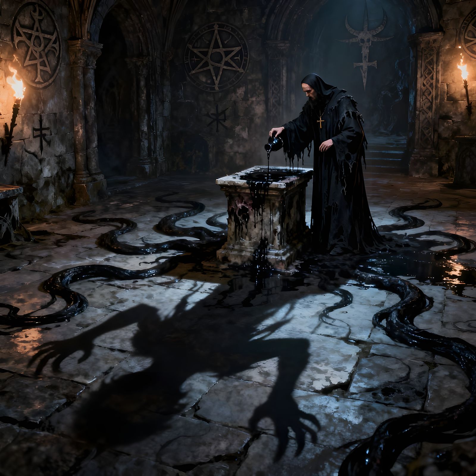 Sinister Gothic Crypt Anointing in Dark Fantasy Style