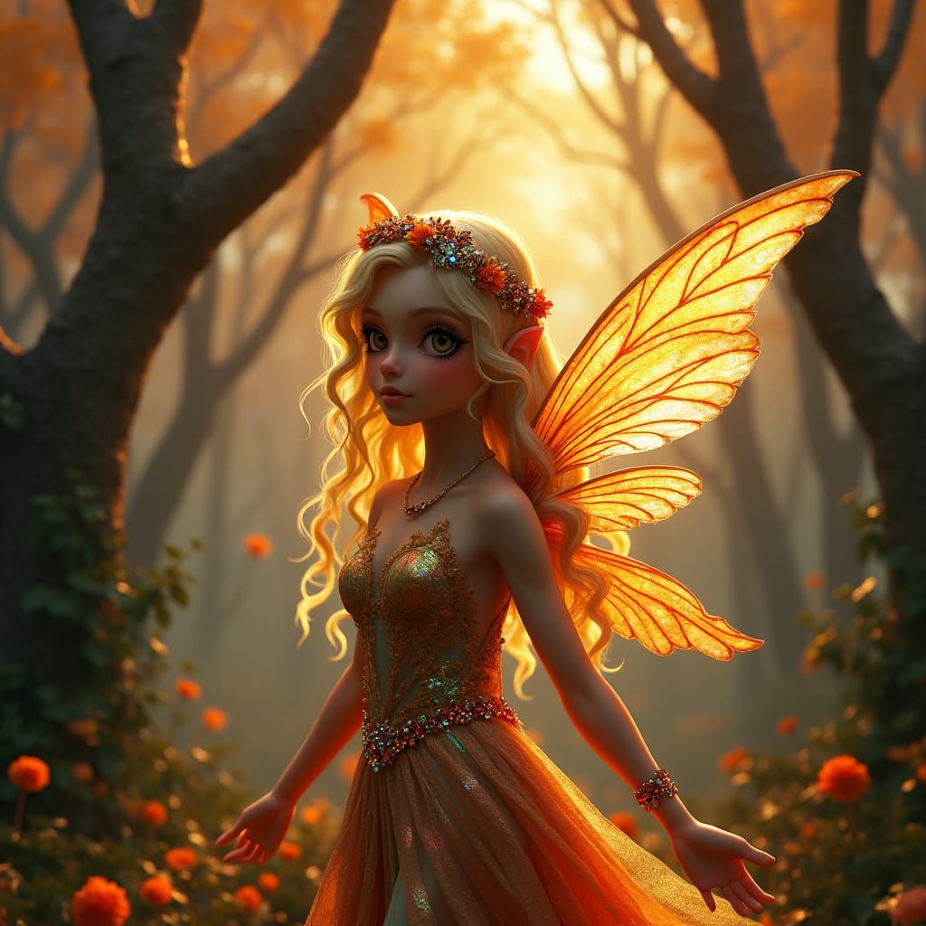 Enchanting Autumn Fairy in Hyperrealistic Style