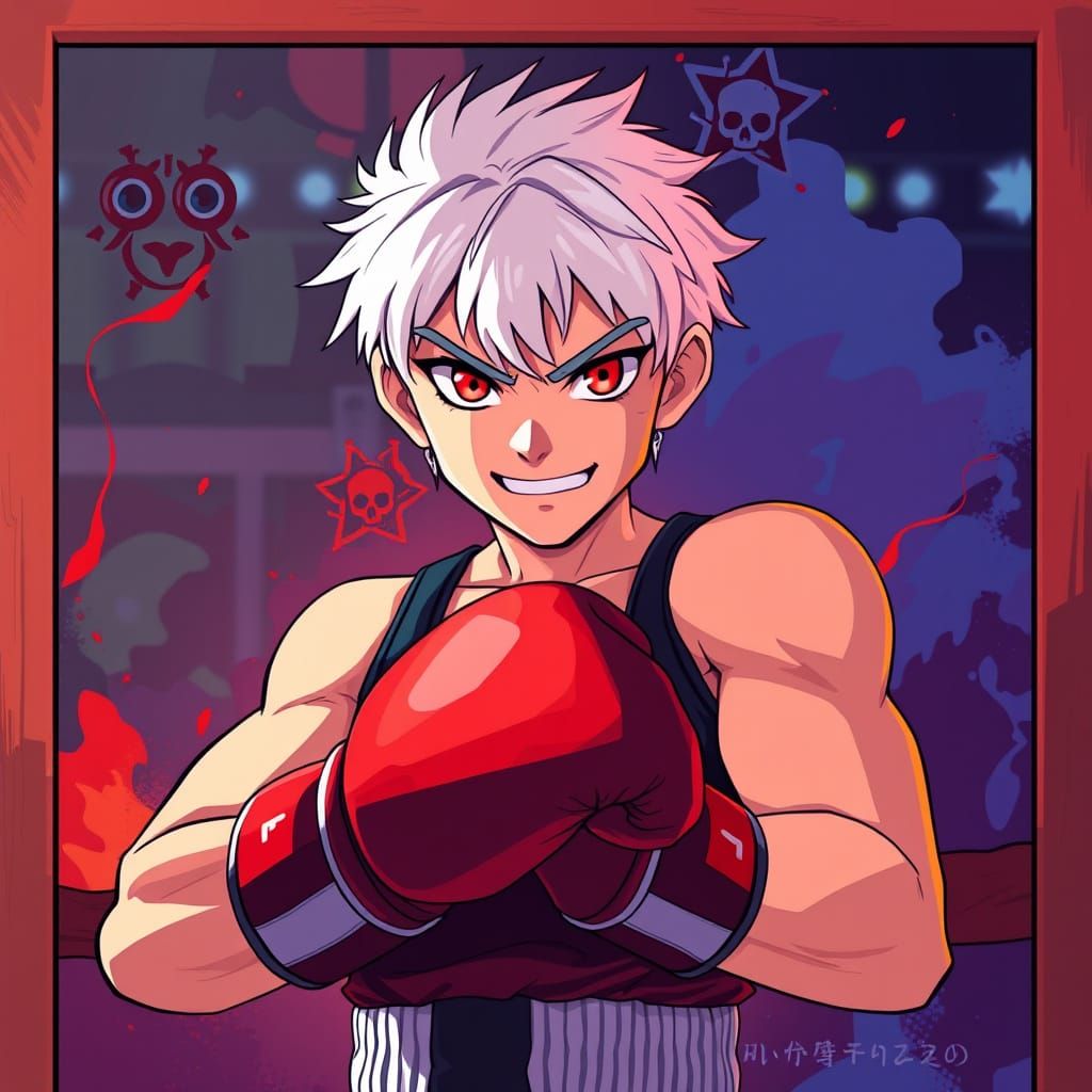 Anime Boxer with Red Eyes in Studio Trigger Style