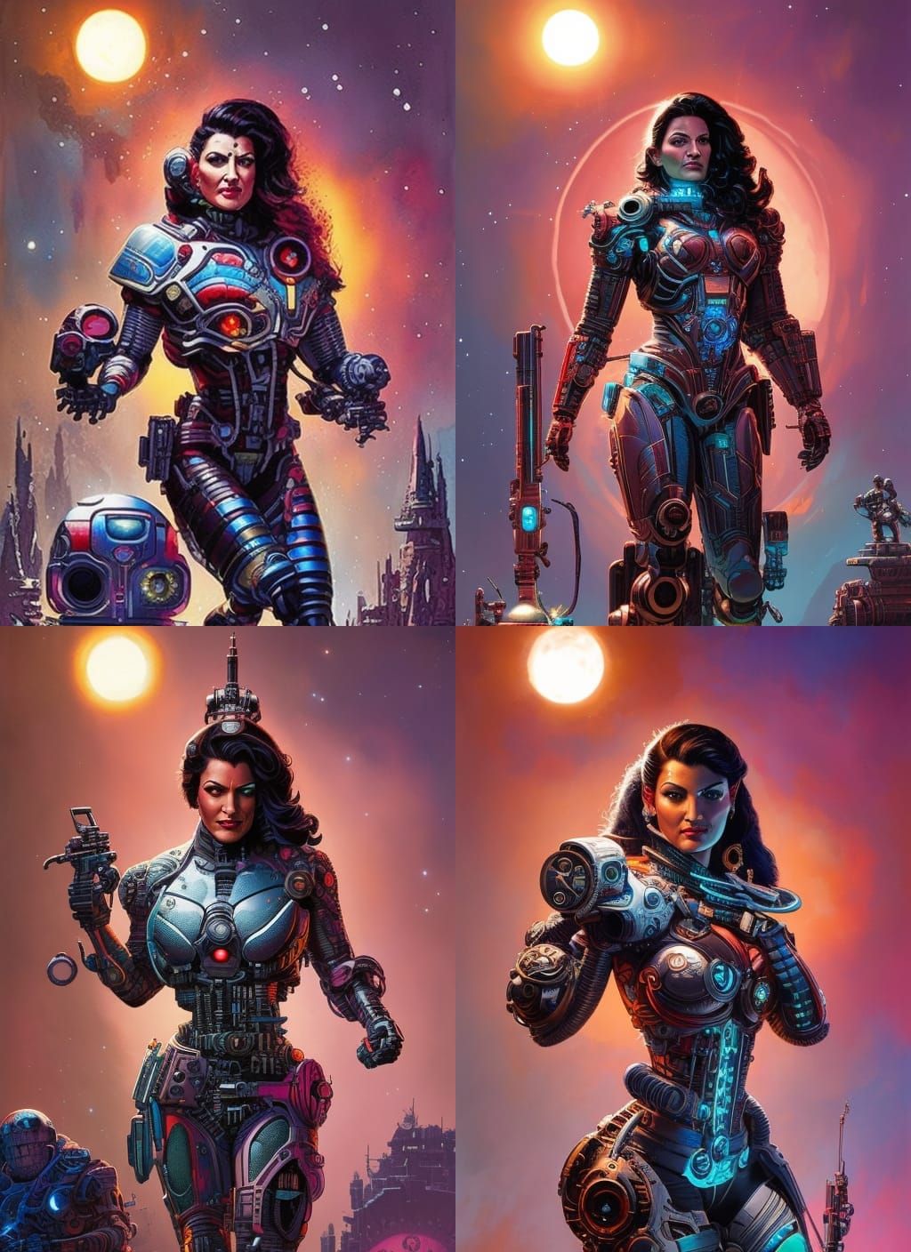 Cyborg Woman in Detailed Watercolor Splash Art