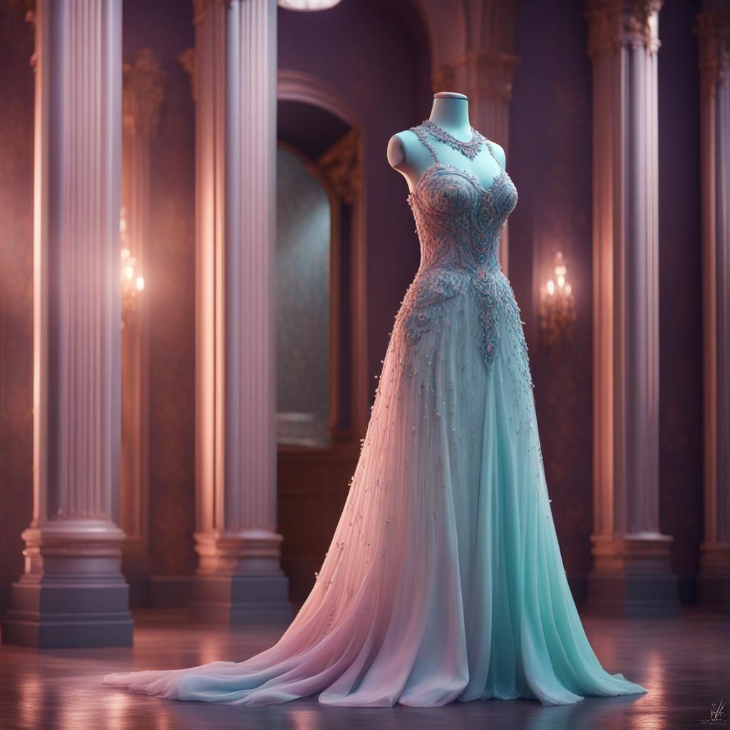 Mannequin Displaying Pastel Dress with Diamonds