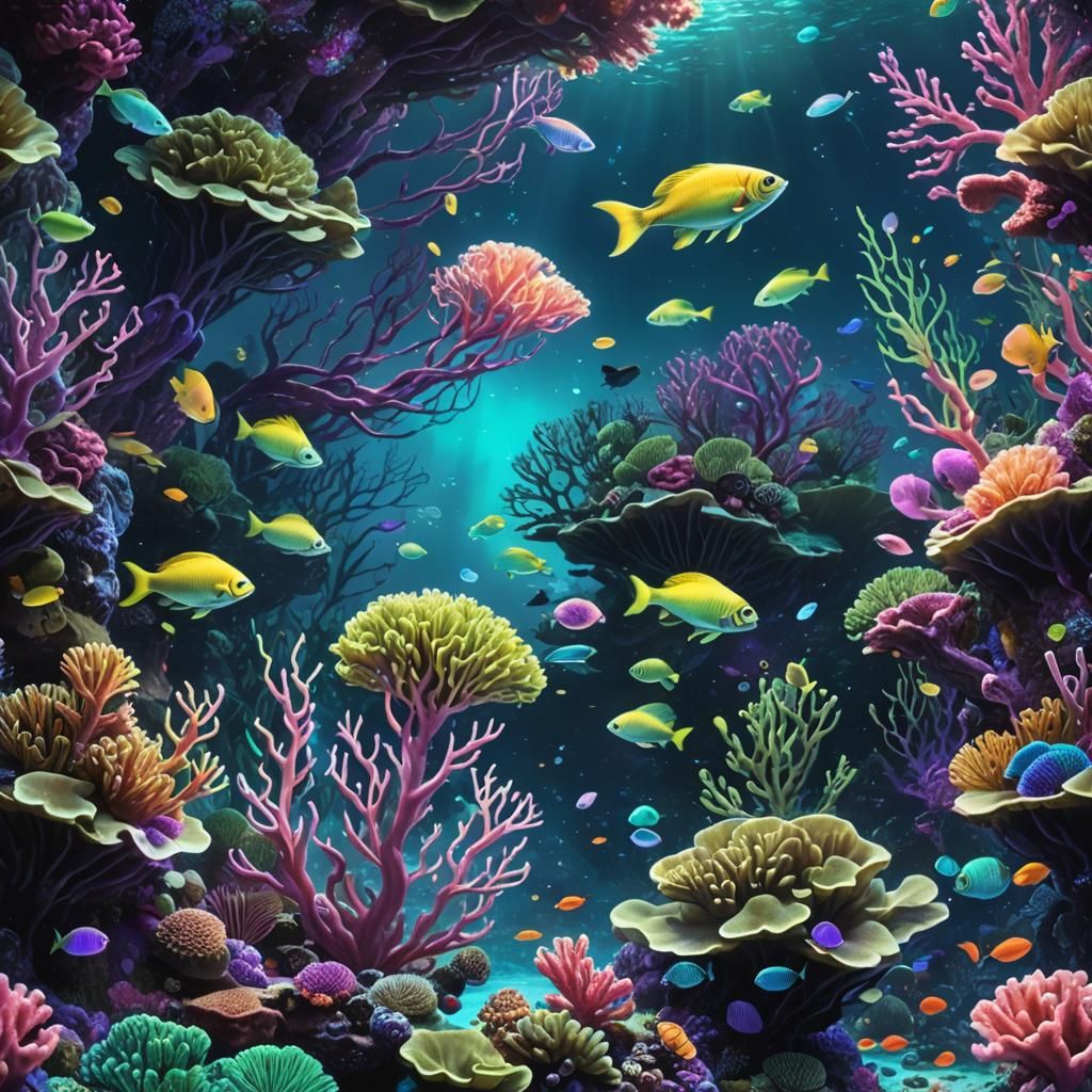 Bioluminescent Coral Reef with Glowing Fish