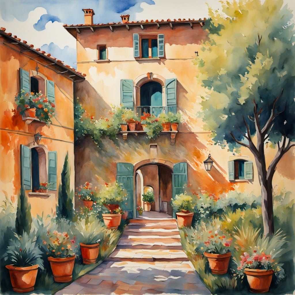 Elegant Tuscan Villa in Vibrant Impressionist Style