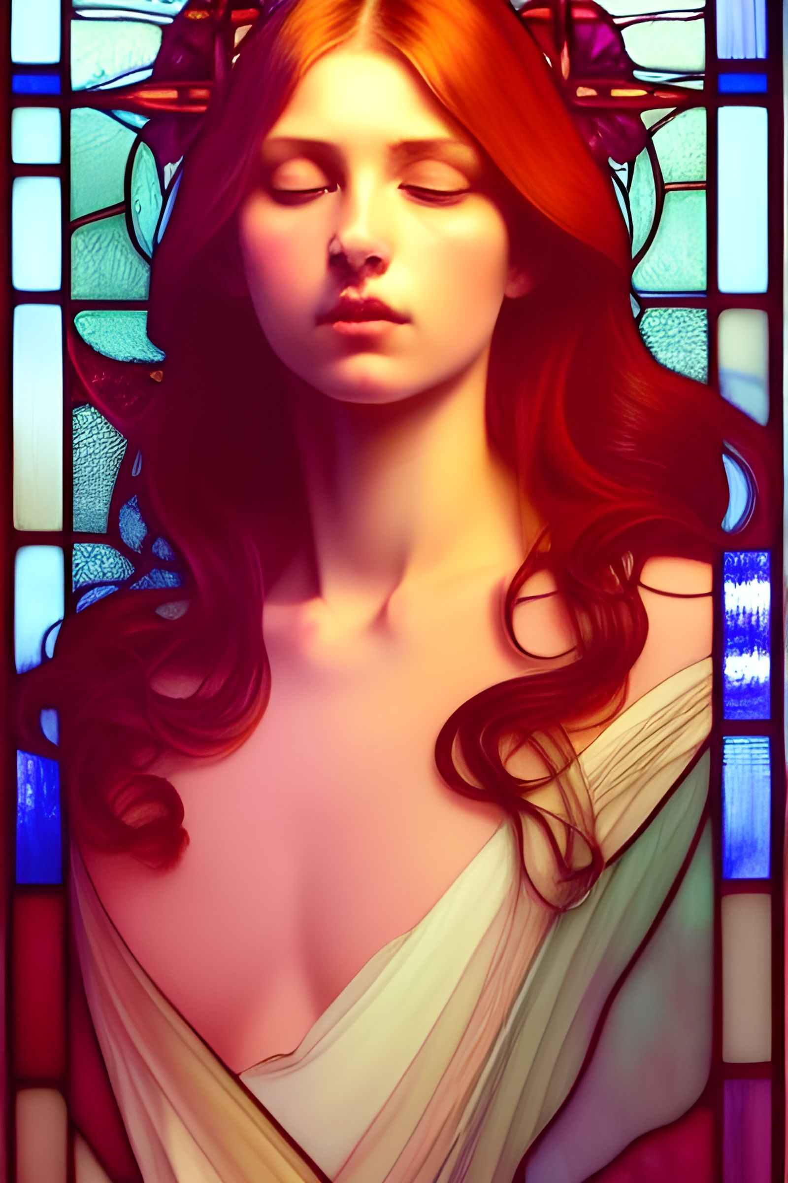 Beautiful Girl in Stained Glass: Digital Portrait