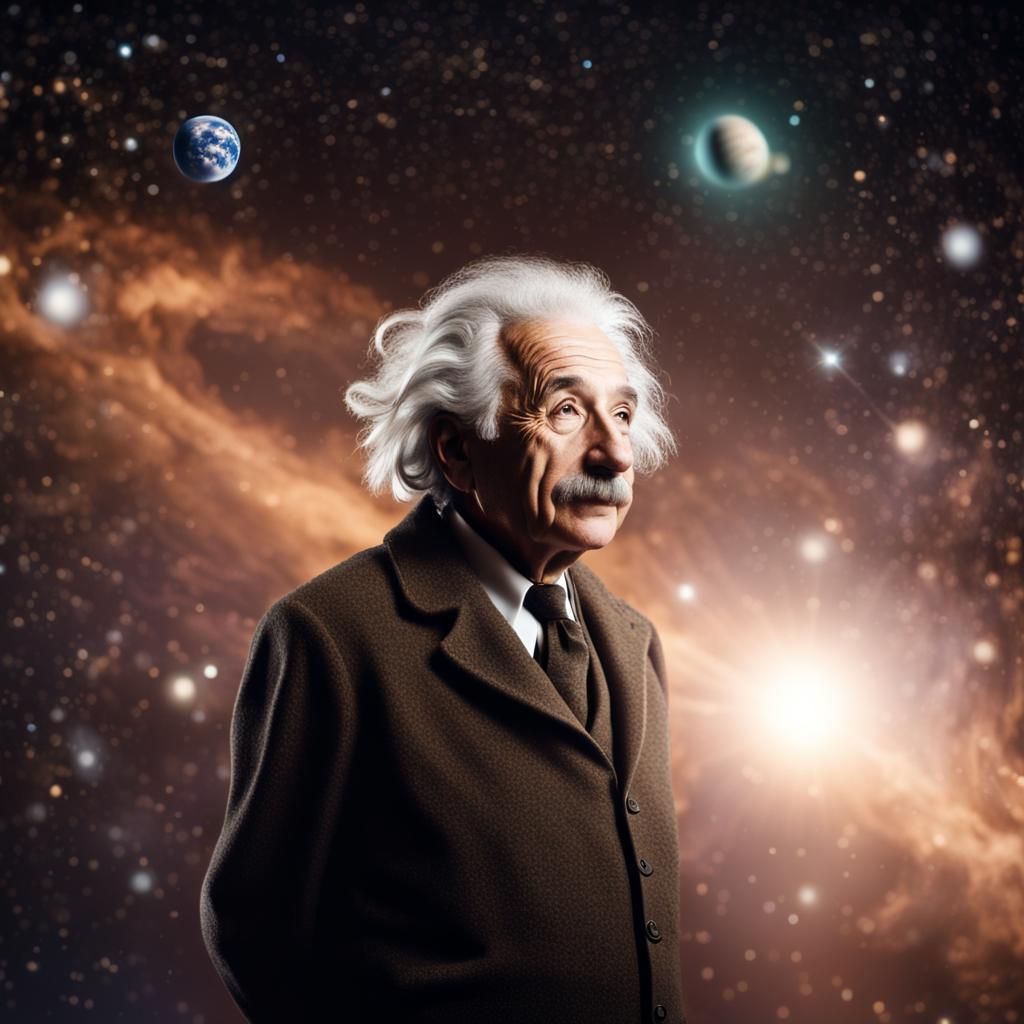 Einstein on Comet Soaring Through Space