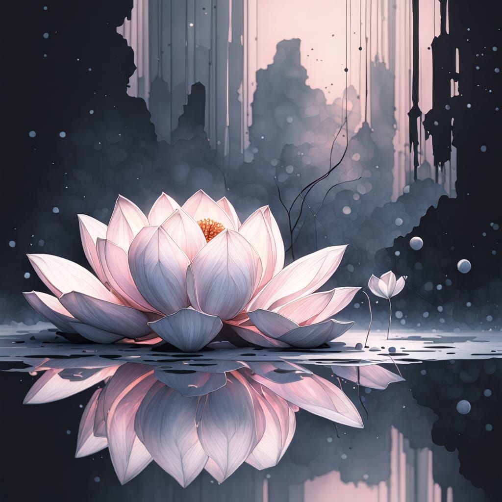 Mystical Lotus Flower in Silk Painting Style