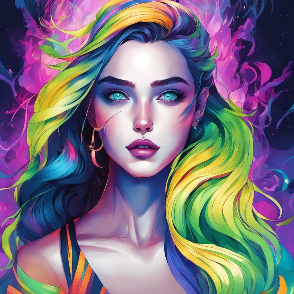 Anime Woman with Exaggerated Curves, Digital Art