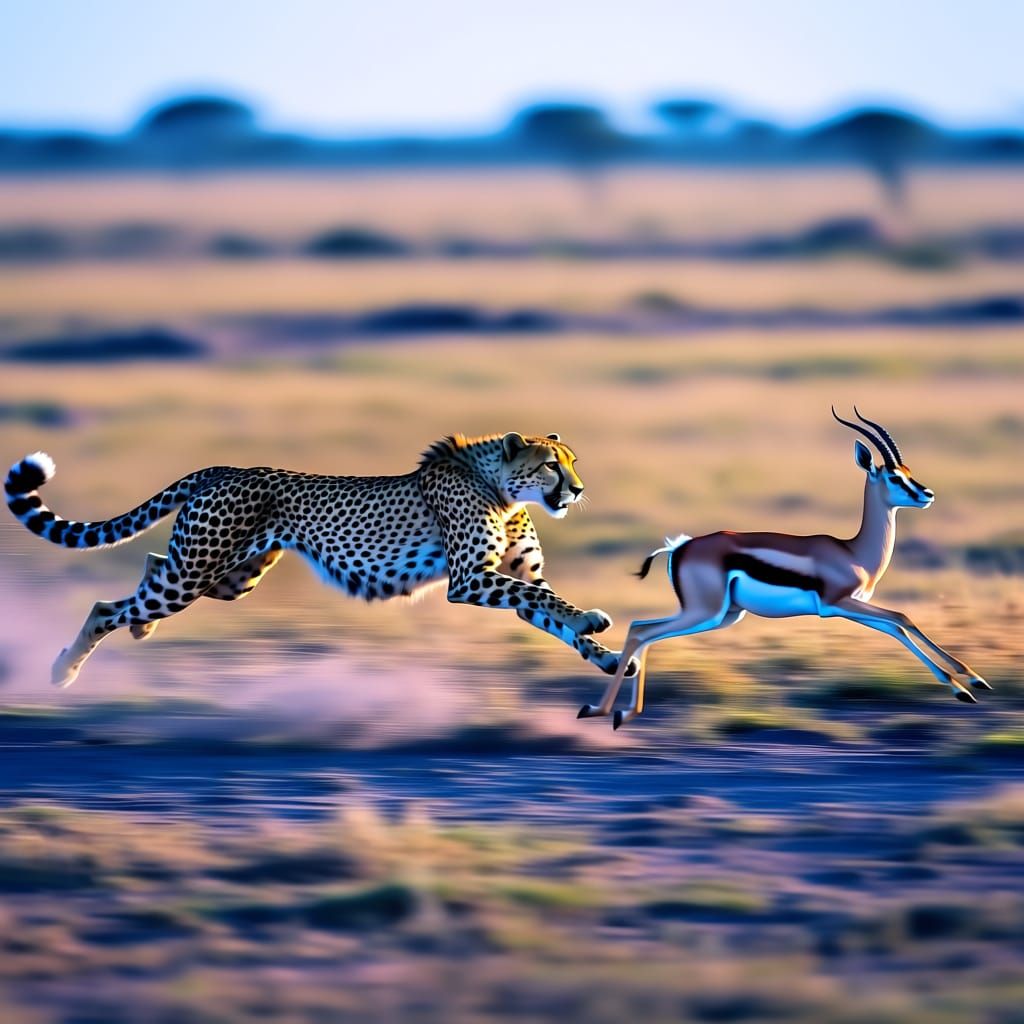 Cheetah Chasing Gazelle on African Savanna in Photorealistic...