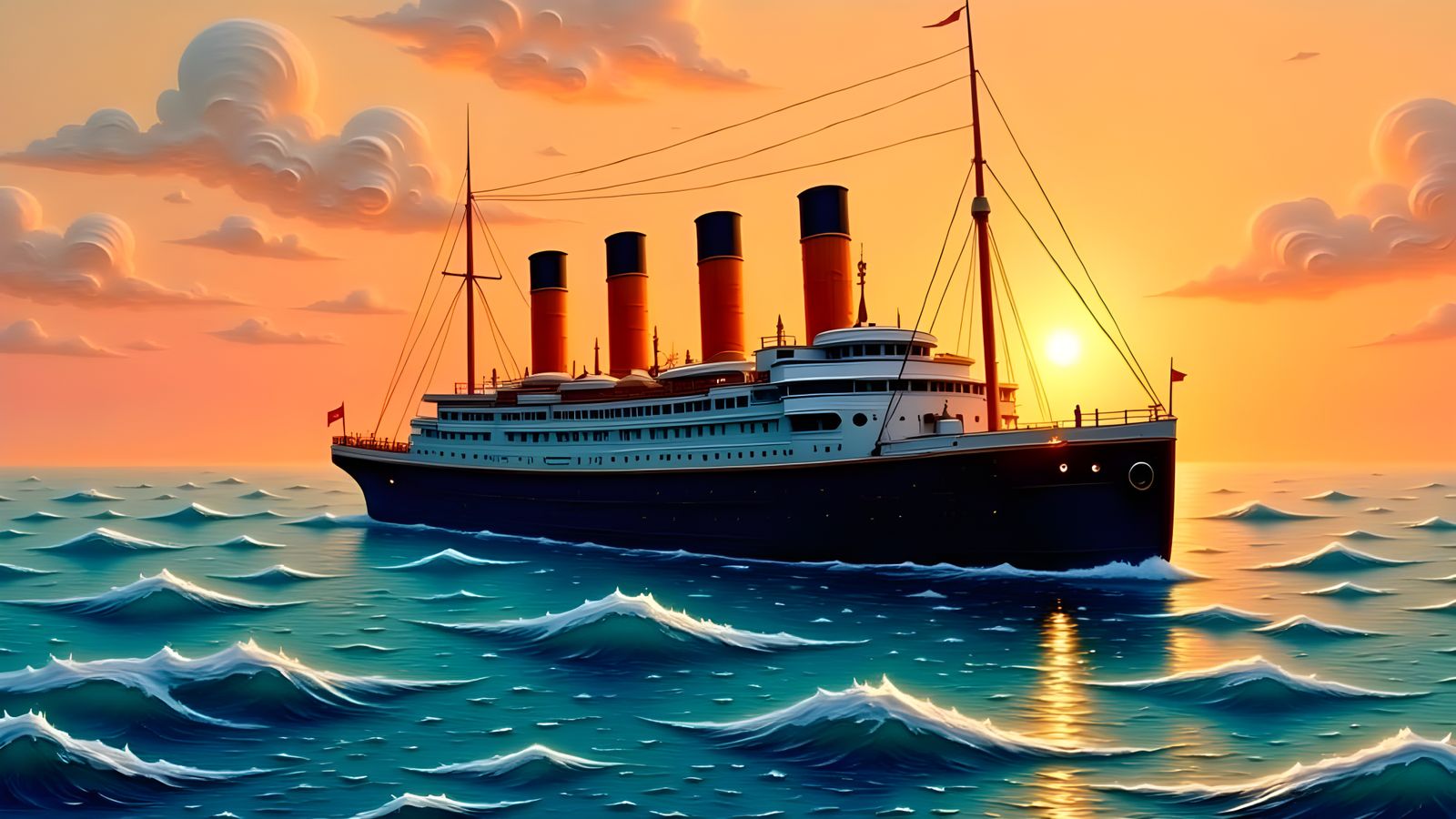 Titanic at Dawn in Traditional Maritime Style