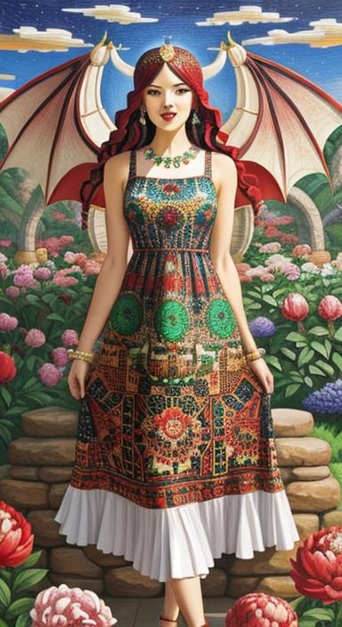 Peonies Micromosaic Mandala in Oil Gouache Style