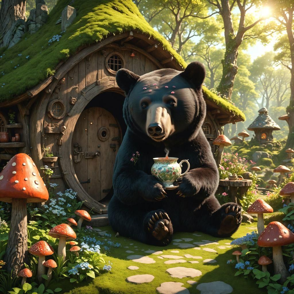 Black Bear Cub's Tea Party in Hobbiton