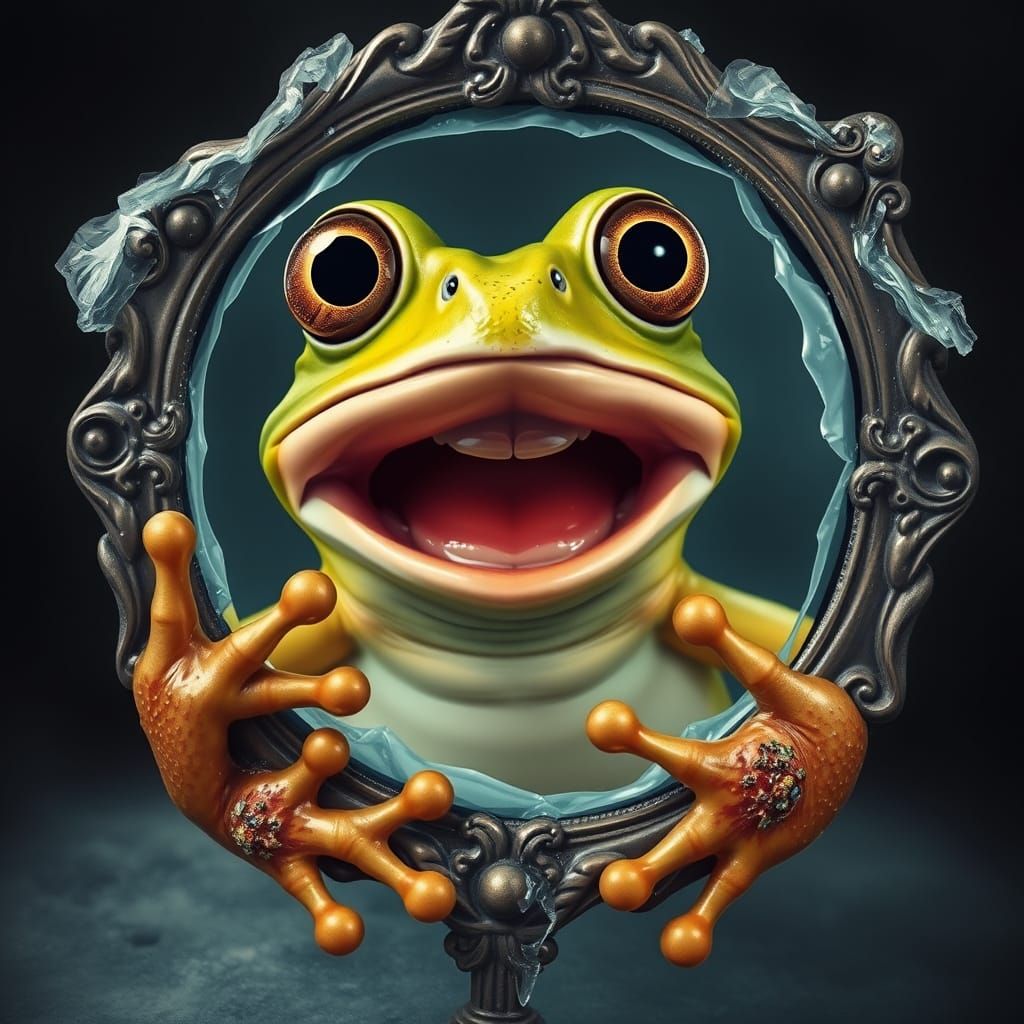 Shocked Frog Gazing into Twisted Mirror