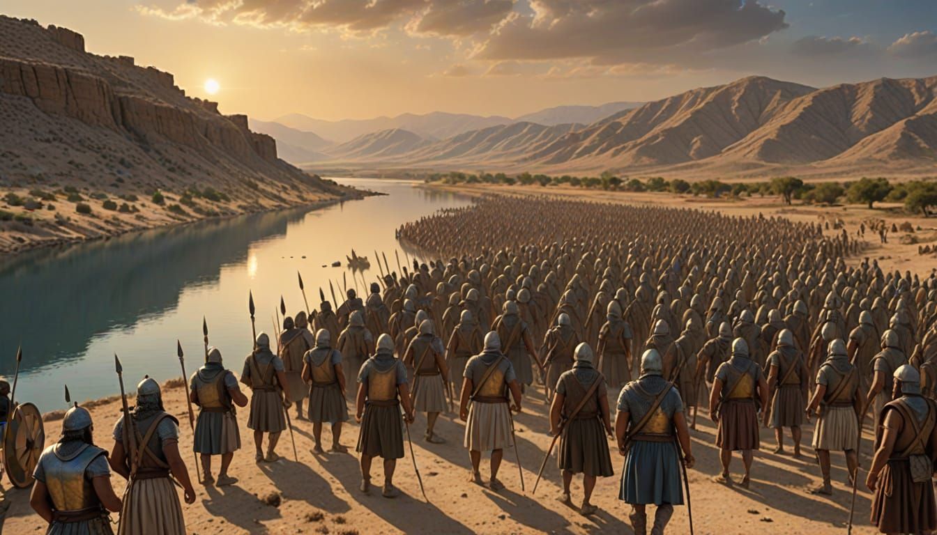 Ancient Hebrew Warriors Prepare for Battle at Dawn