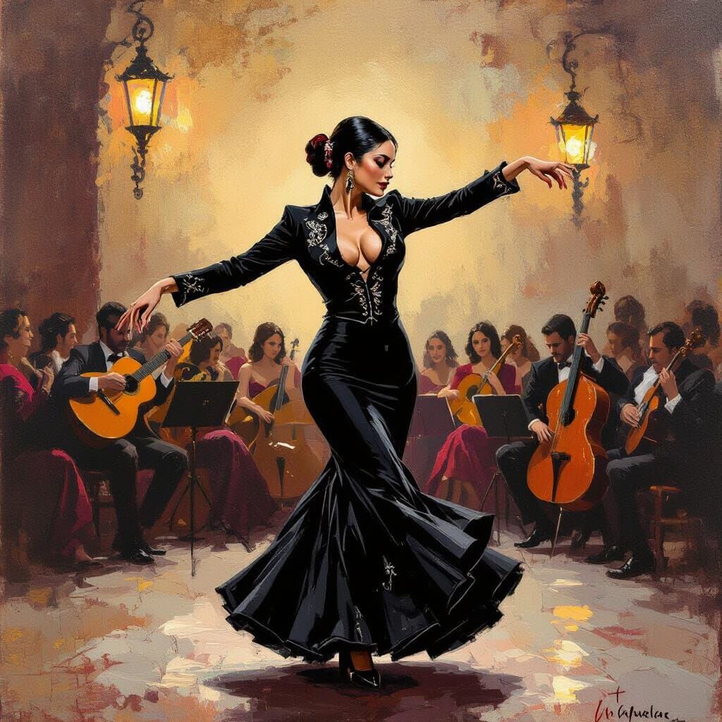 Flamenco Dancer in Seville: Impasto Impressionism