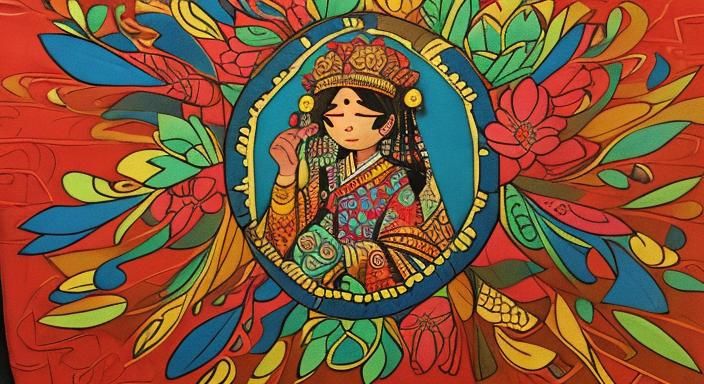 Vibrant Madurese Batik Art with Floral and Geometric Pattern...