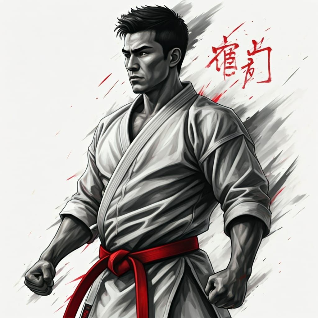 Karateka in Charcoal with Red Accent