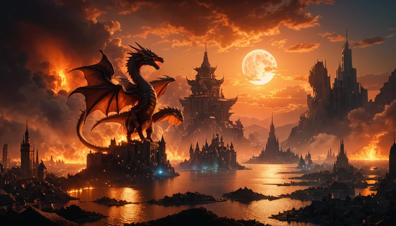 Majestic Dragon Soars Over Fantasy City in 3D