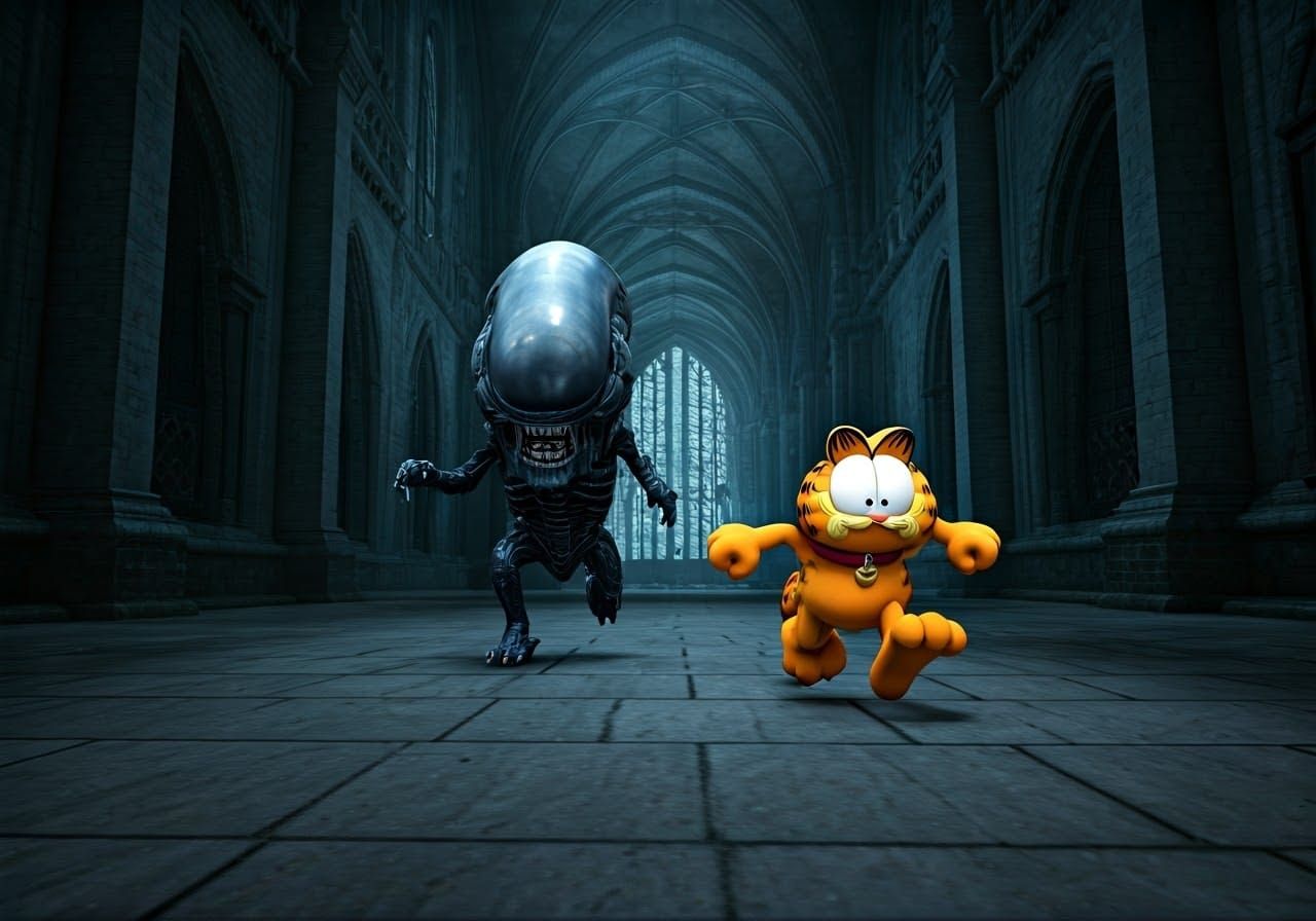 A chibi version of the H.R. Giger Xenomorph chasing after an...