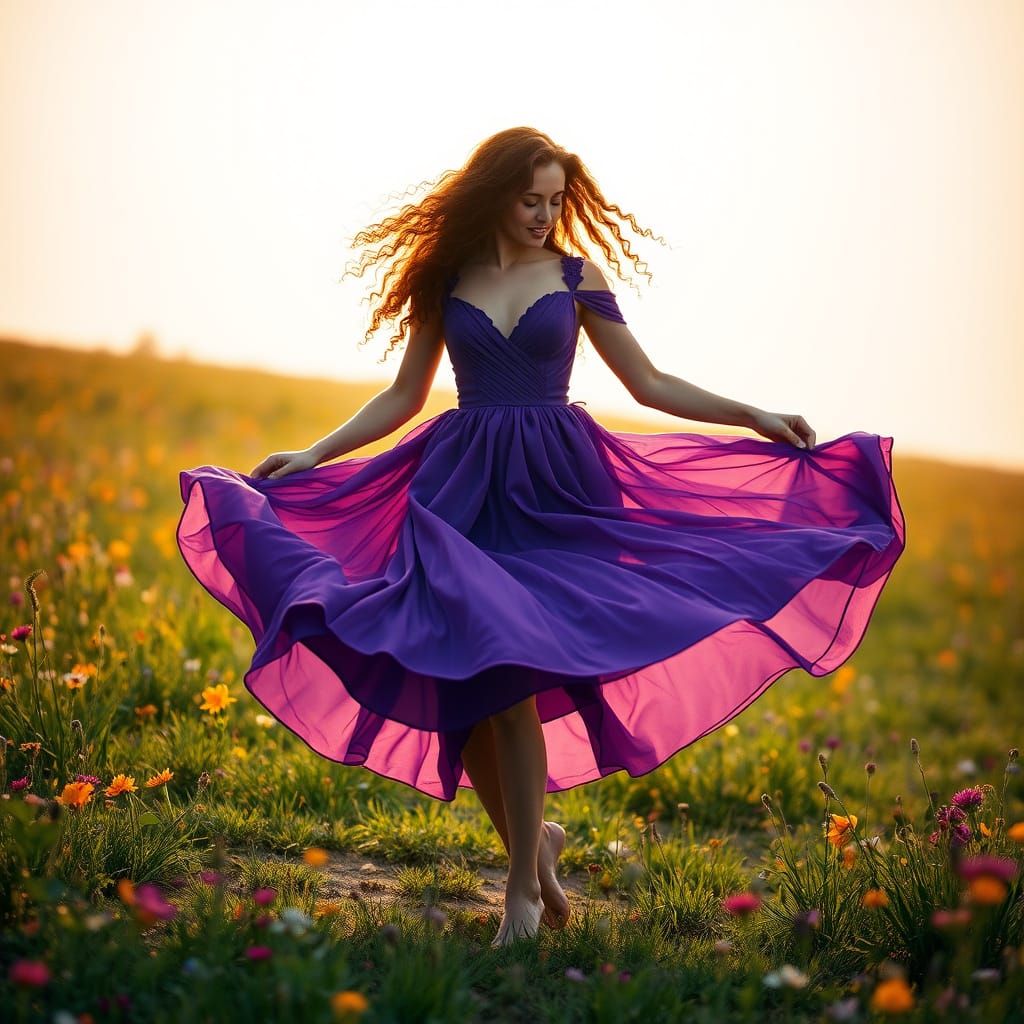 Golden Goddess Dancing in a Sun-Kissed Meadow