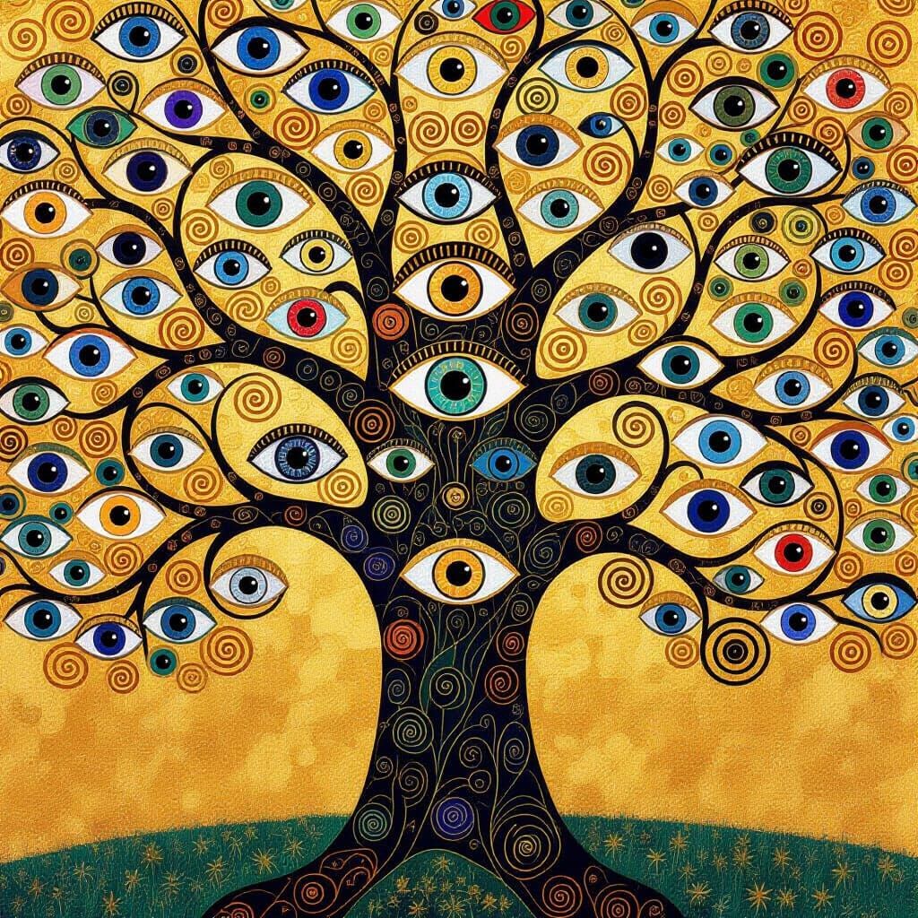 Surreal Eyeball Tree In Gustav Klimt Style
