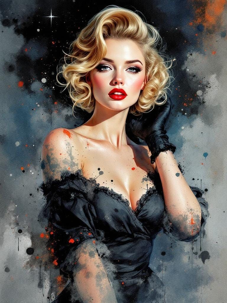 1950s Pin-Up in Whiskey Watercolor Surrealism