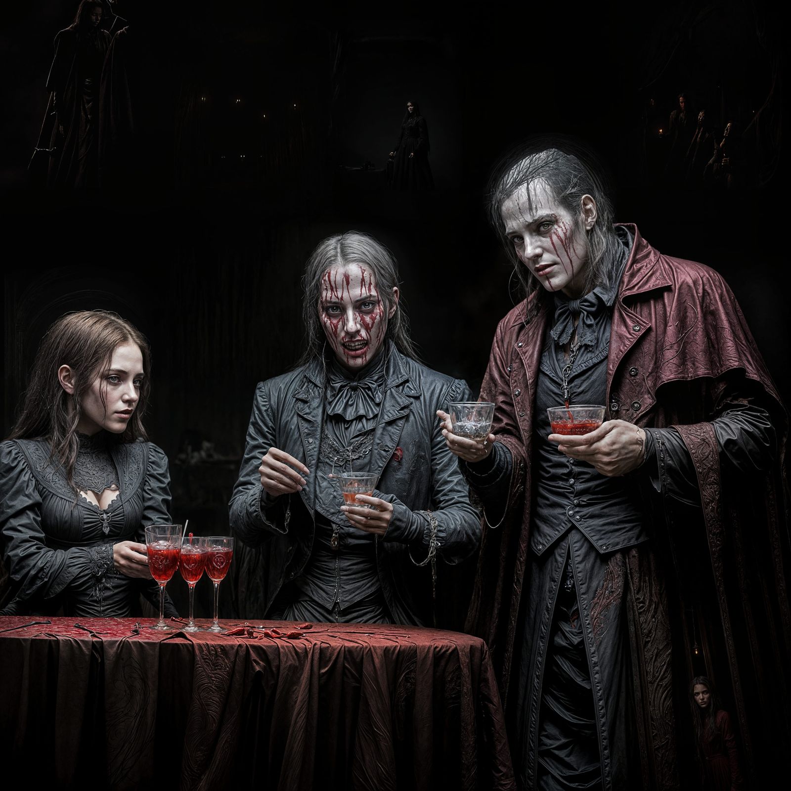 Vampires in a Blood Cafe: Horror Illustration