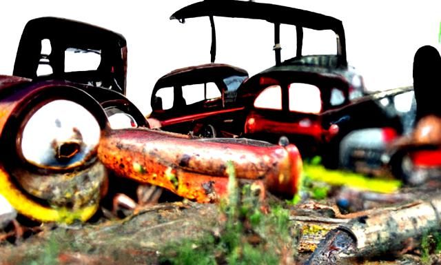 Vintage Car Junkyard in 1900s Photographic Style