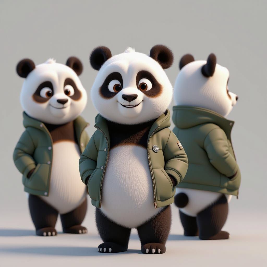Anthropomorphic Panda Character Design in 3D Pixar Style