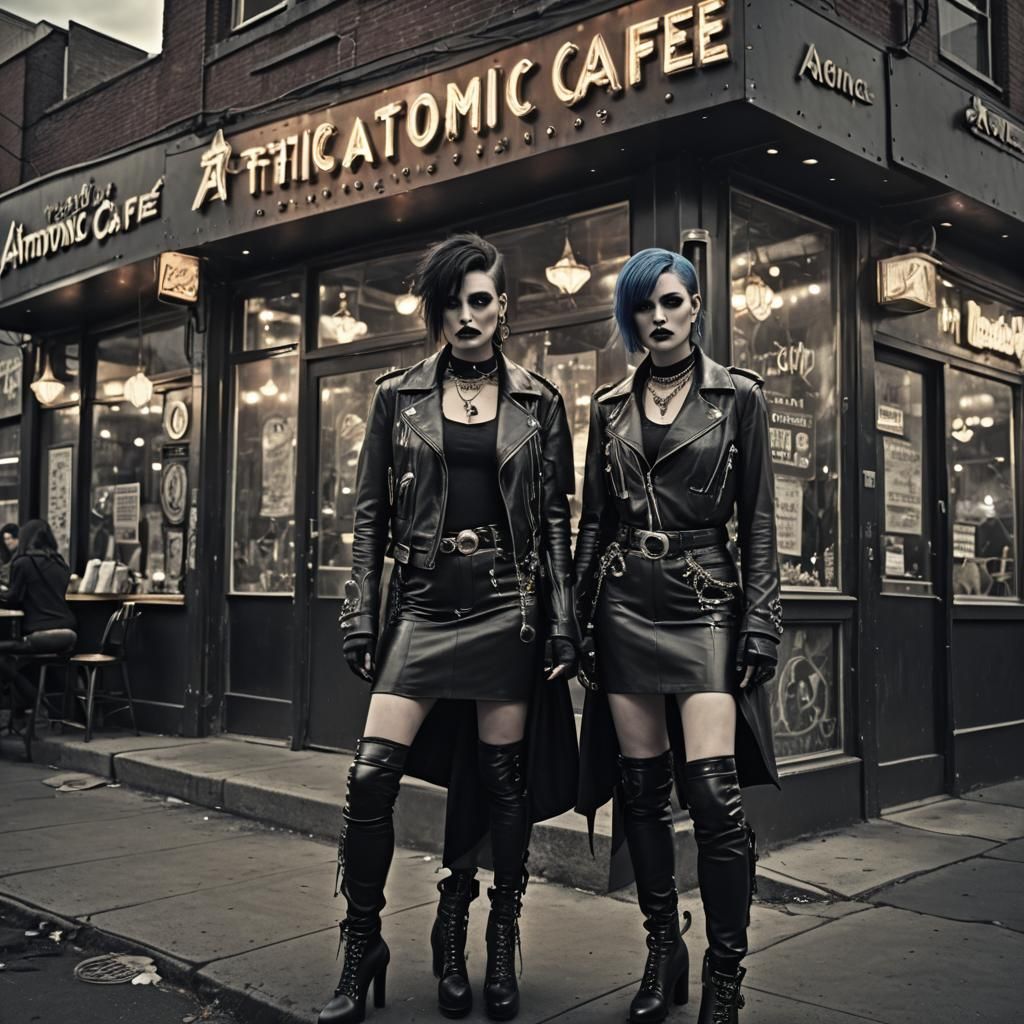 Hyperrealistic Goth Scene Outside Atomic Cafe