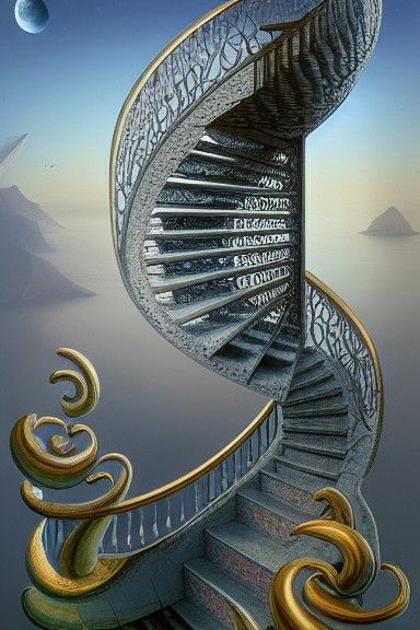 Surreal Stairway to the Moon in Hyperrealism