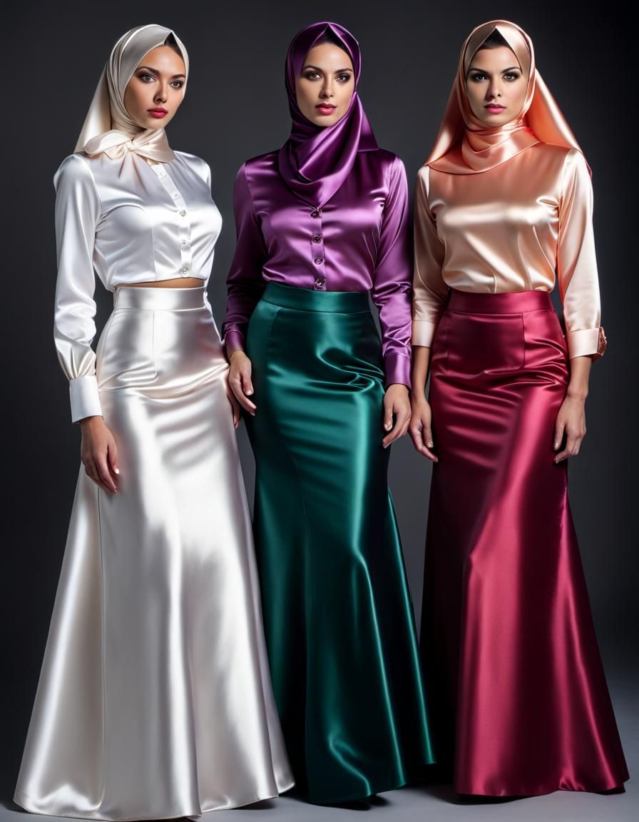 Women in Shiny Satin Clothing: Hyperrealistic Detail