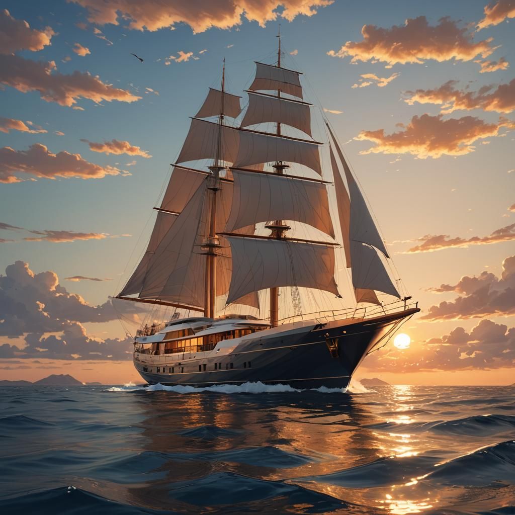Luxurious Yacht at Sunset in Anime Style