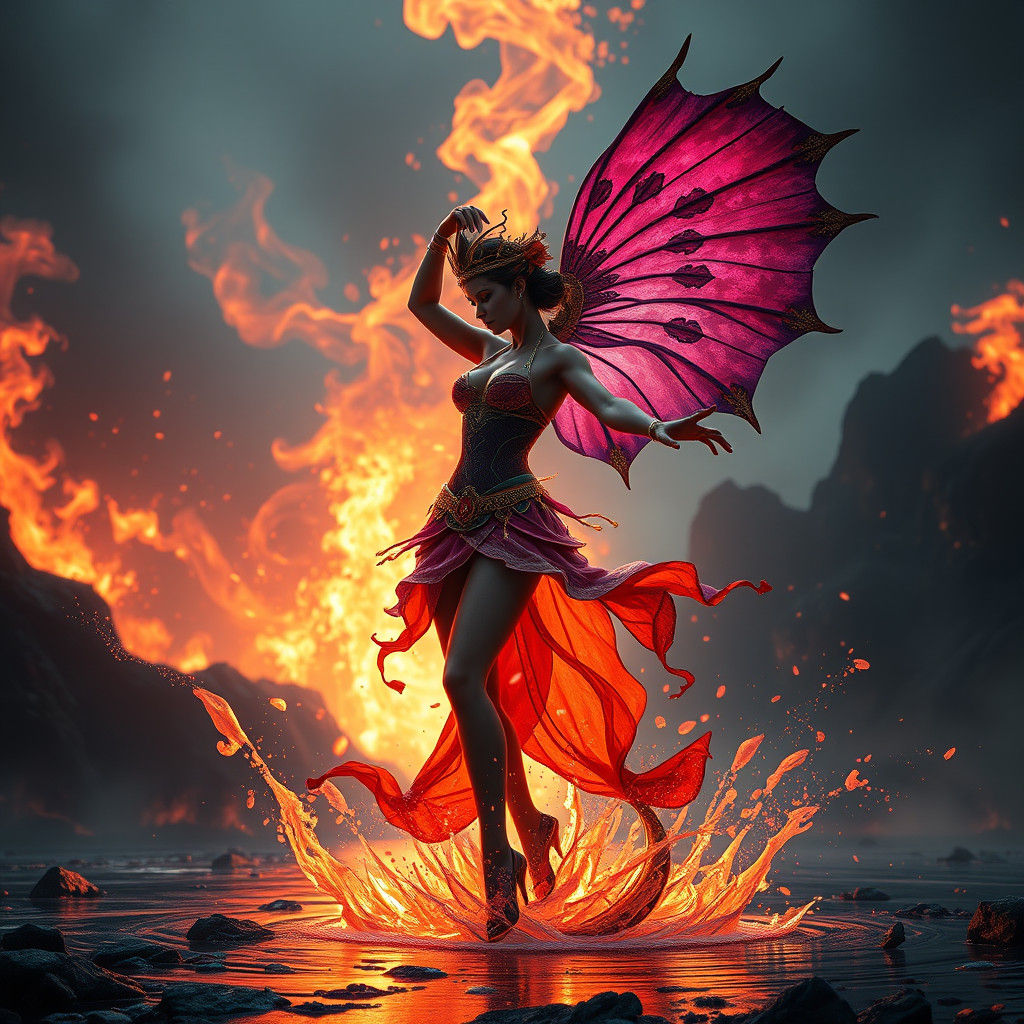 Fantastical Dancer Silhouette in Match Flame, Digital Art