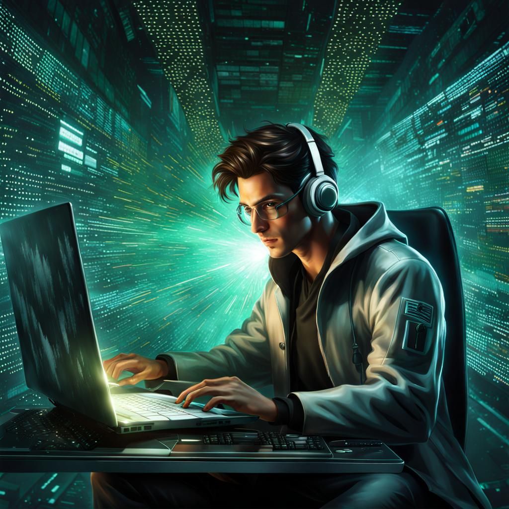Handsome Hacker in Matrix Explosion Speed Paint