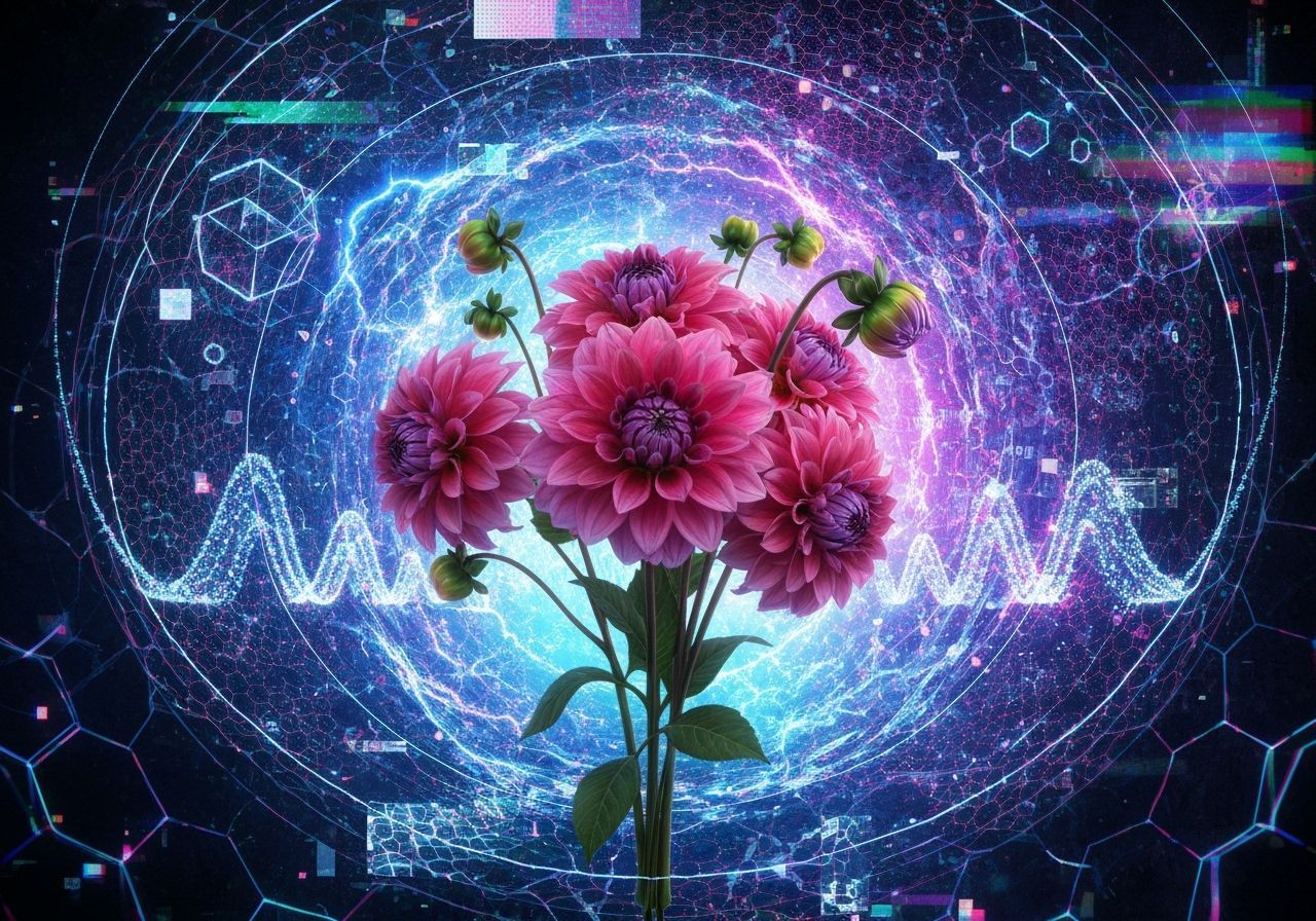 Dahlias in Fractal Storm: Digital Art Meets Nature