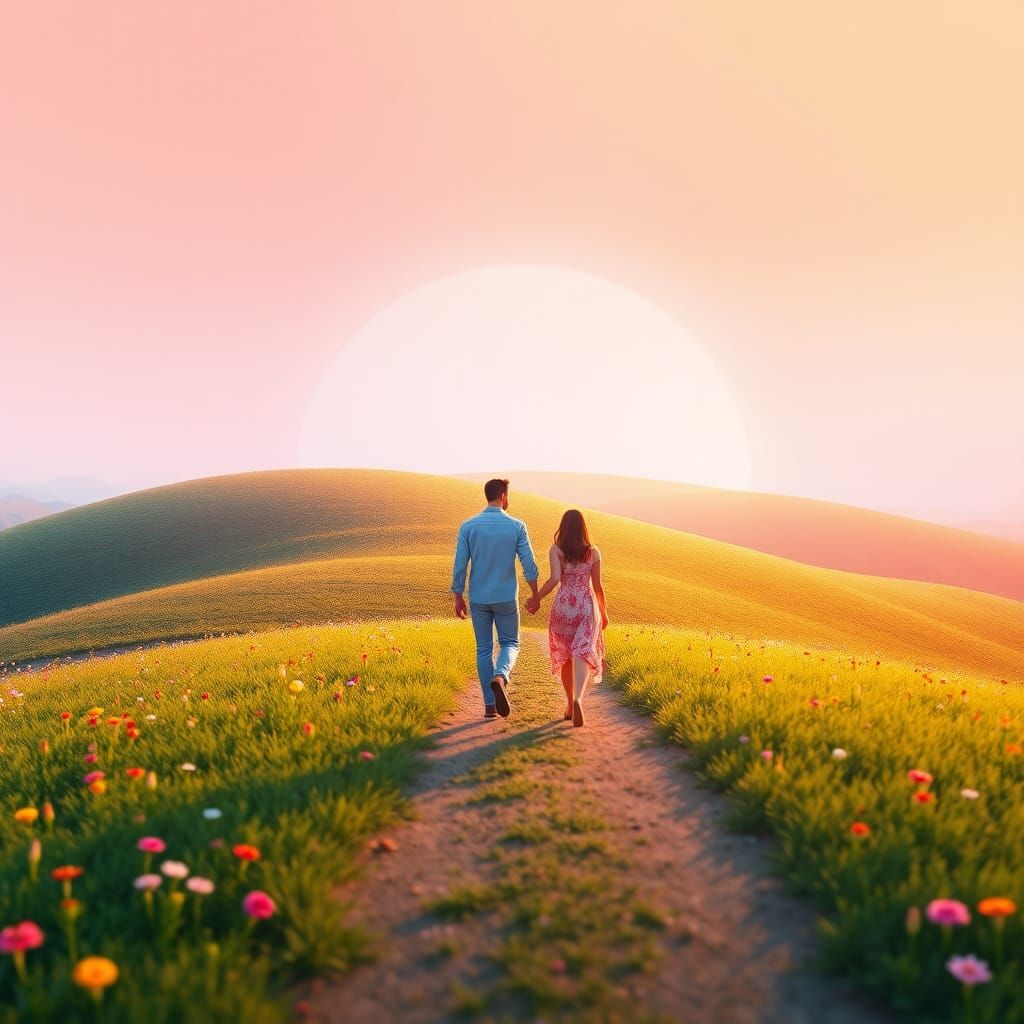 Couple Walking Towards Horizon in Elysian Fields