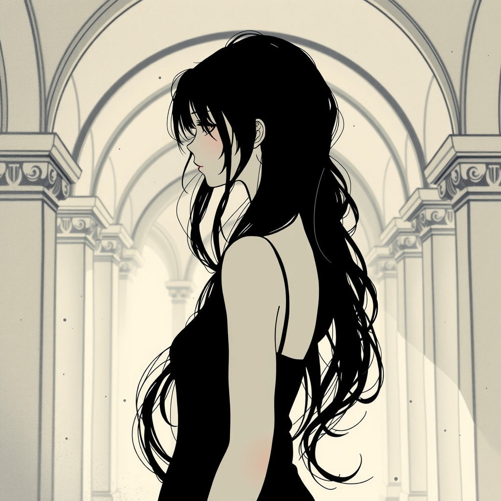 Minimalist Ink Art: Lady with Intricate Hair