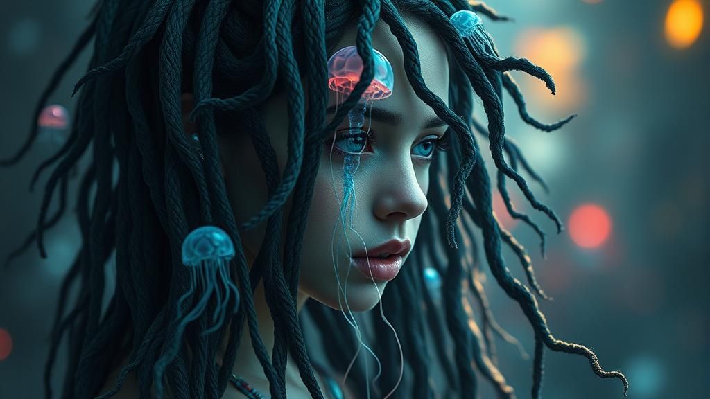 Cyberpunk Girl with Jellyfish Dreadlocks