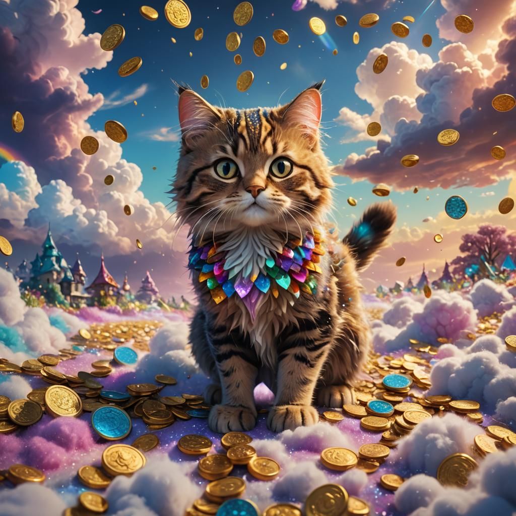 Glittery Cat in Rainbow Wonderland, Fantasy Concept Art