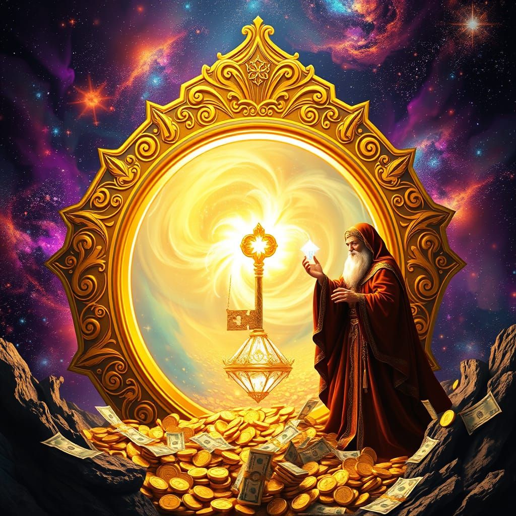 Golden Portal to Financial Prosperity in Cosmic Dreamscape