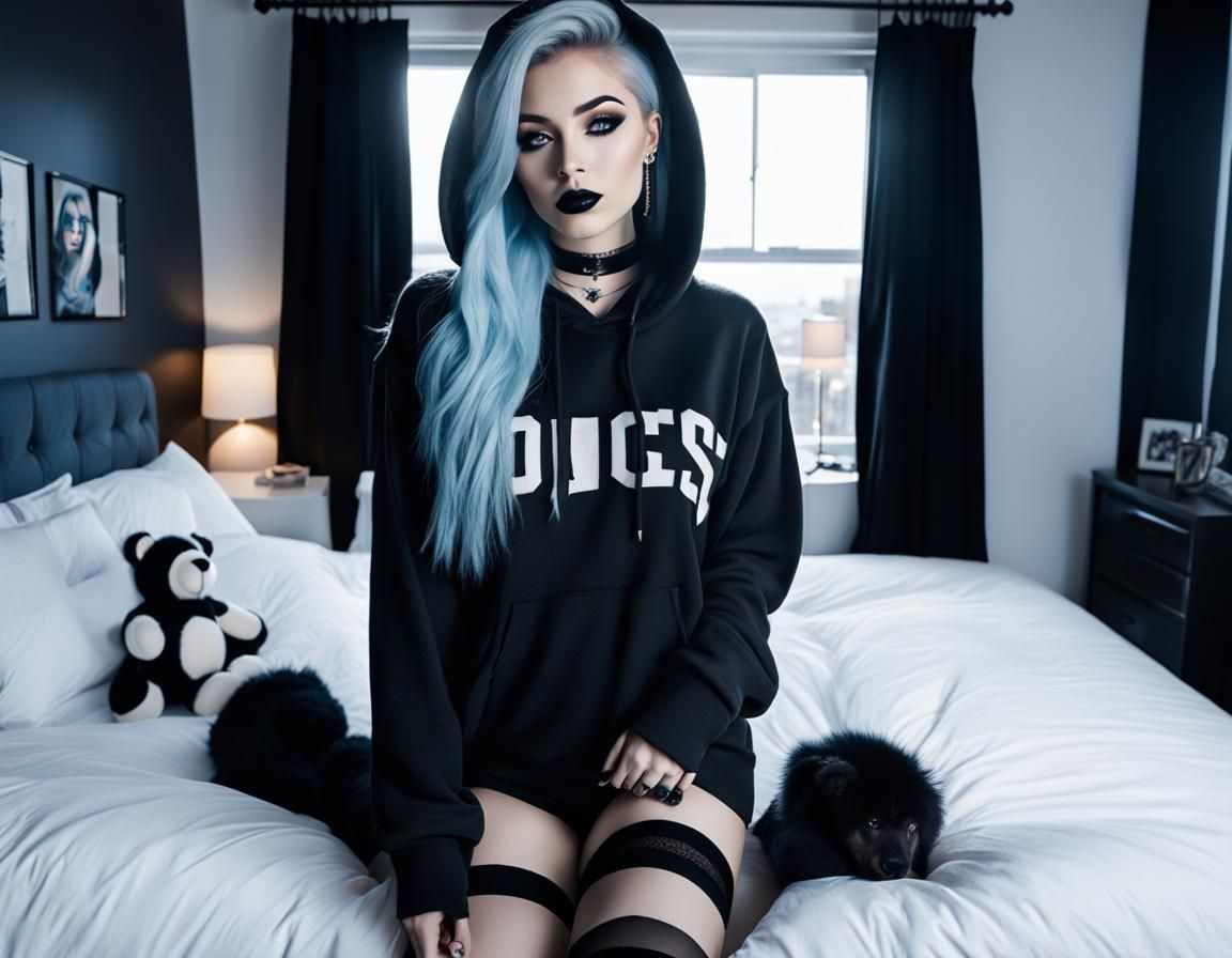 Hyperrealistic Emo Teenager in White Bedroom