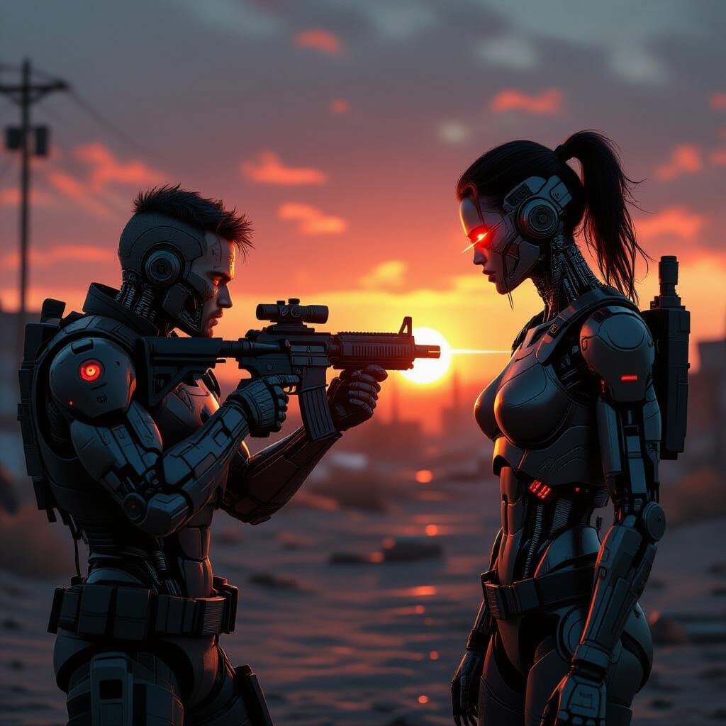 Cyborg Showdown in Post-Apocalyptic World