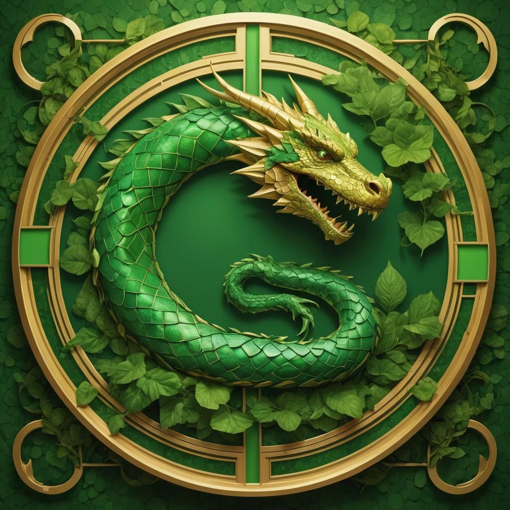 Green Leaf Dragon Logo in Pop Art Style