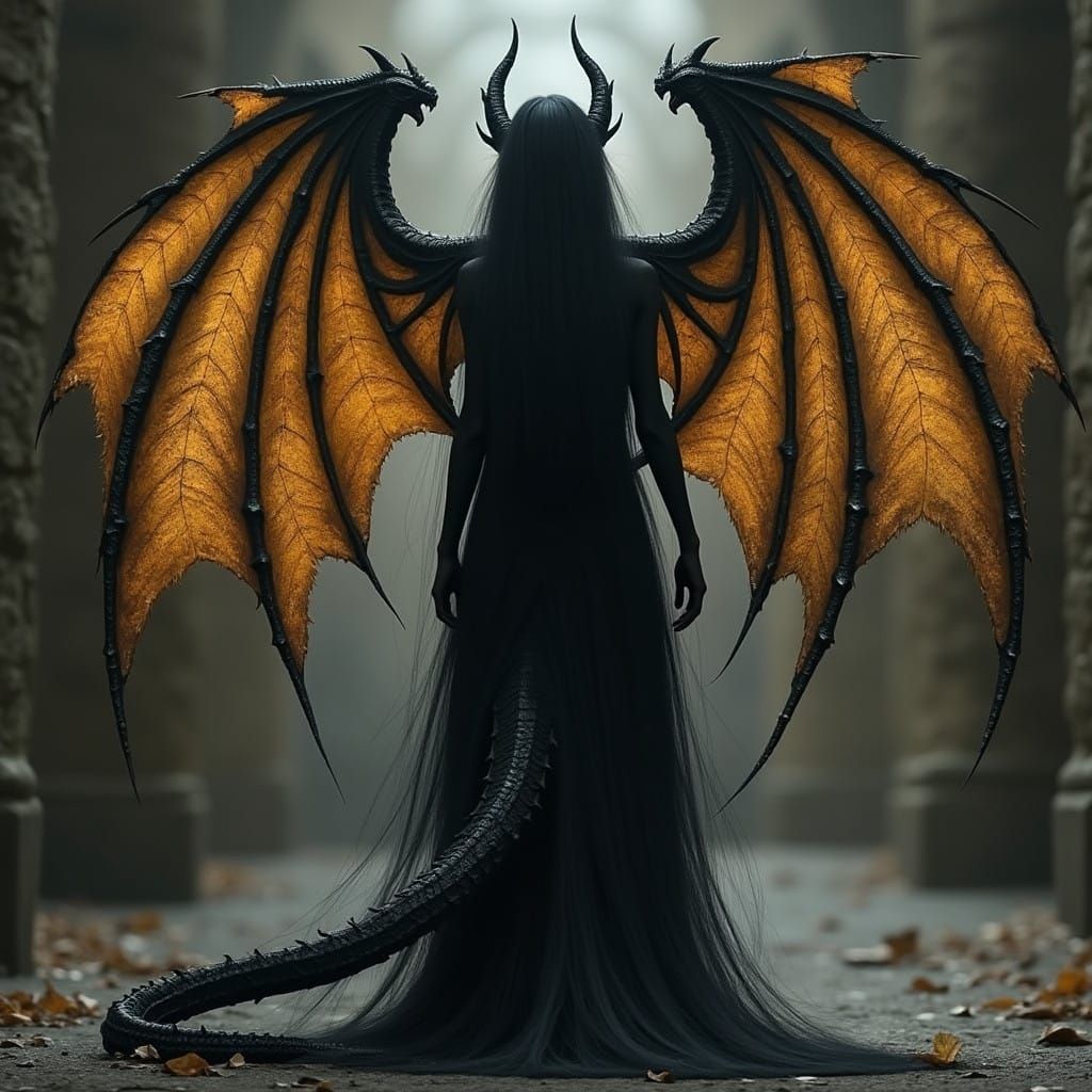 Winged Dragon Humanoid in Gothic Romance Style