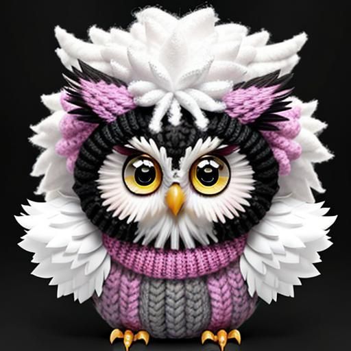 Cute Fluffy Baby Owl with Pink Mohawk